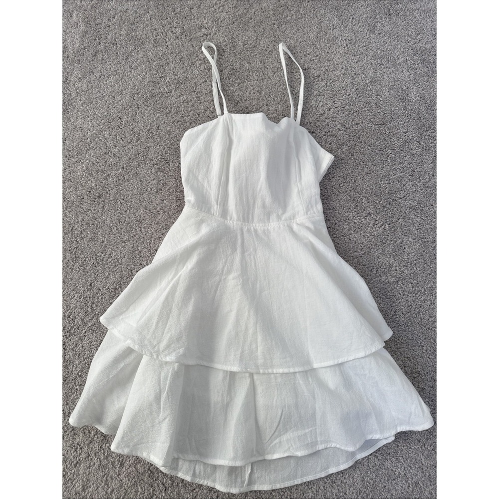 White Cottagecore Tie-Back Dress Square Neck Tiered Skirt Prairie Mini Cotton